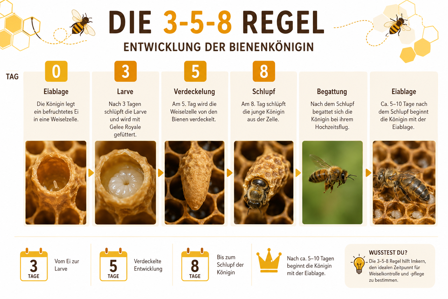 Die 3-5-8-Regel der Bienenkönigin